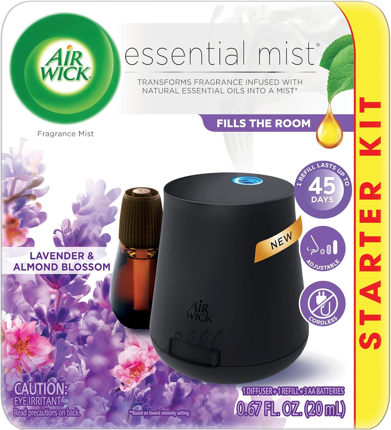 Air Wick Essential Mist Starter Kit, Diffuser + 1 Refill, Lavender and Almond Bl