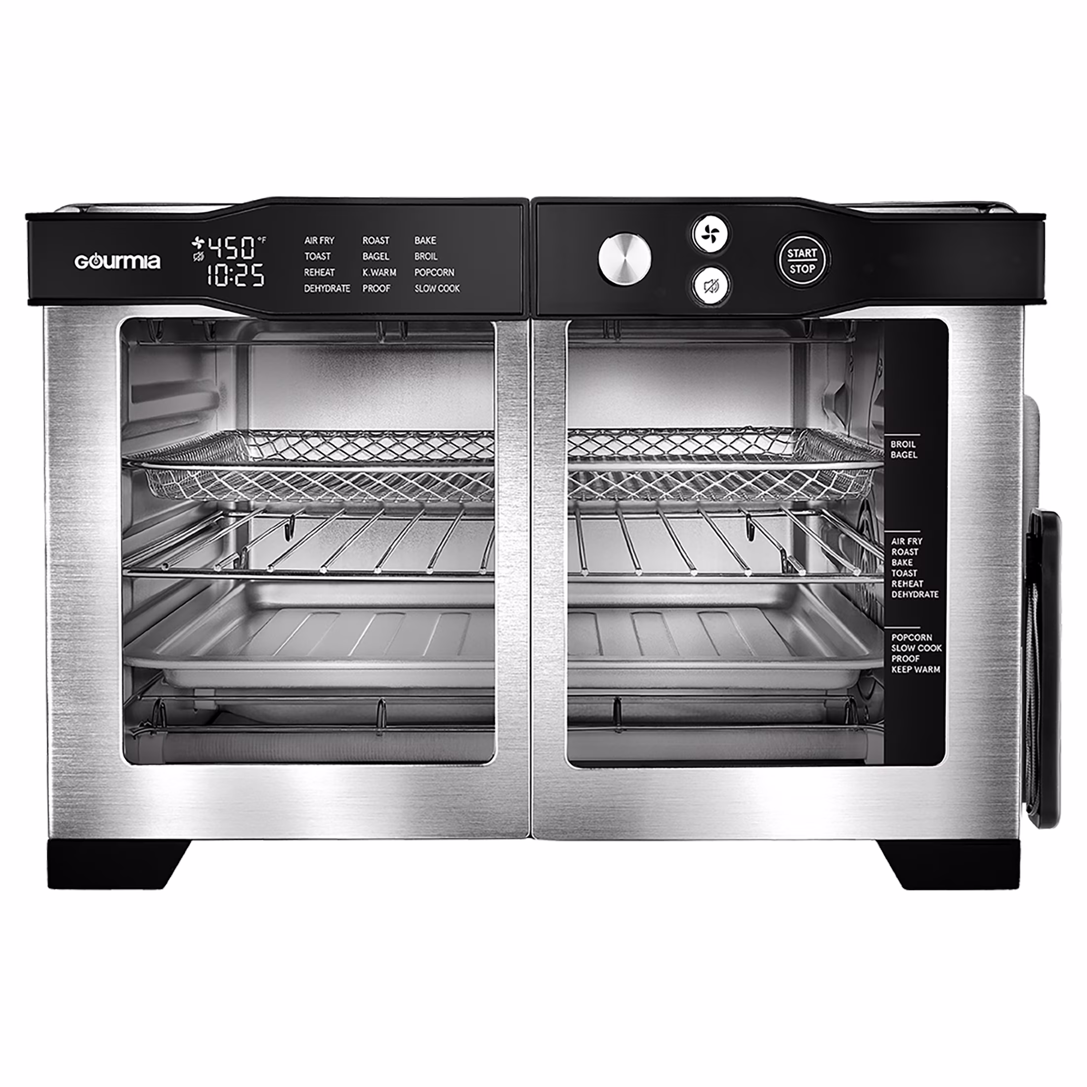 Gourmia French Door Air Fryer Toaster Oven – 6-Slice Capacity, FryForce 360°, Di
