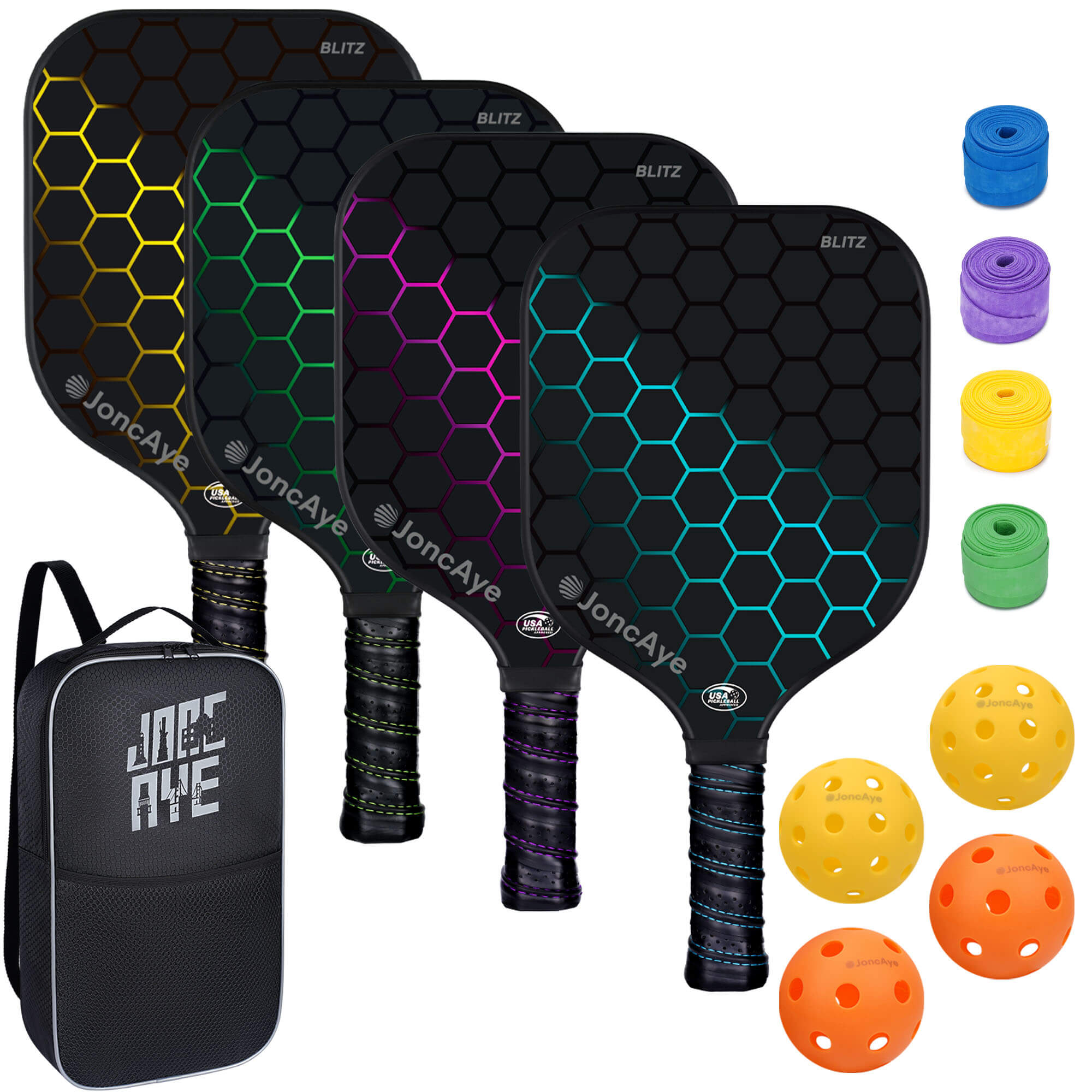 JoncAye USAPA-Approved Fiberglass Pickleball Paddle Set