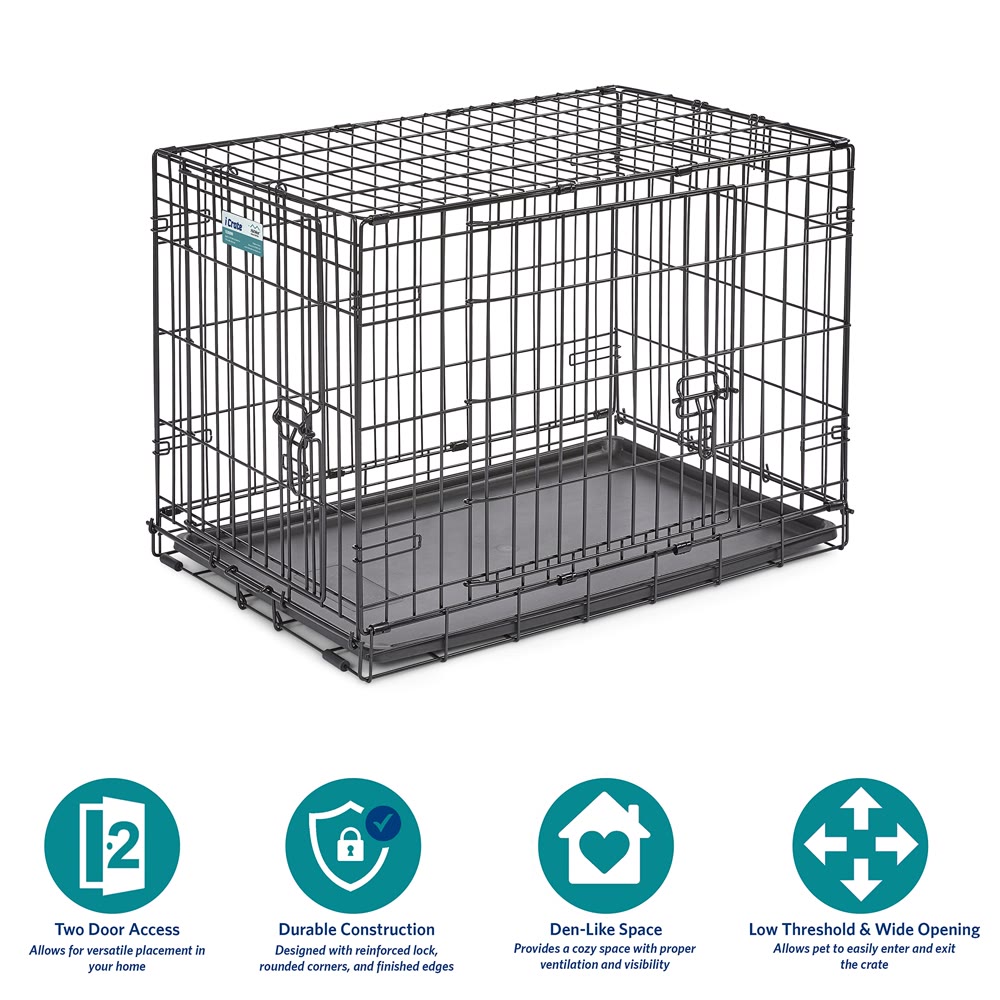 MidWest Homes for Pets 30-Inch iCrate for Medium Breeds, 21-40 lbs, Double Door