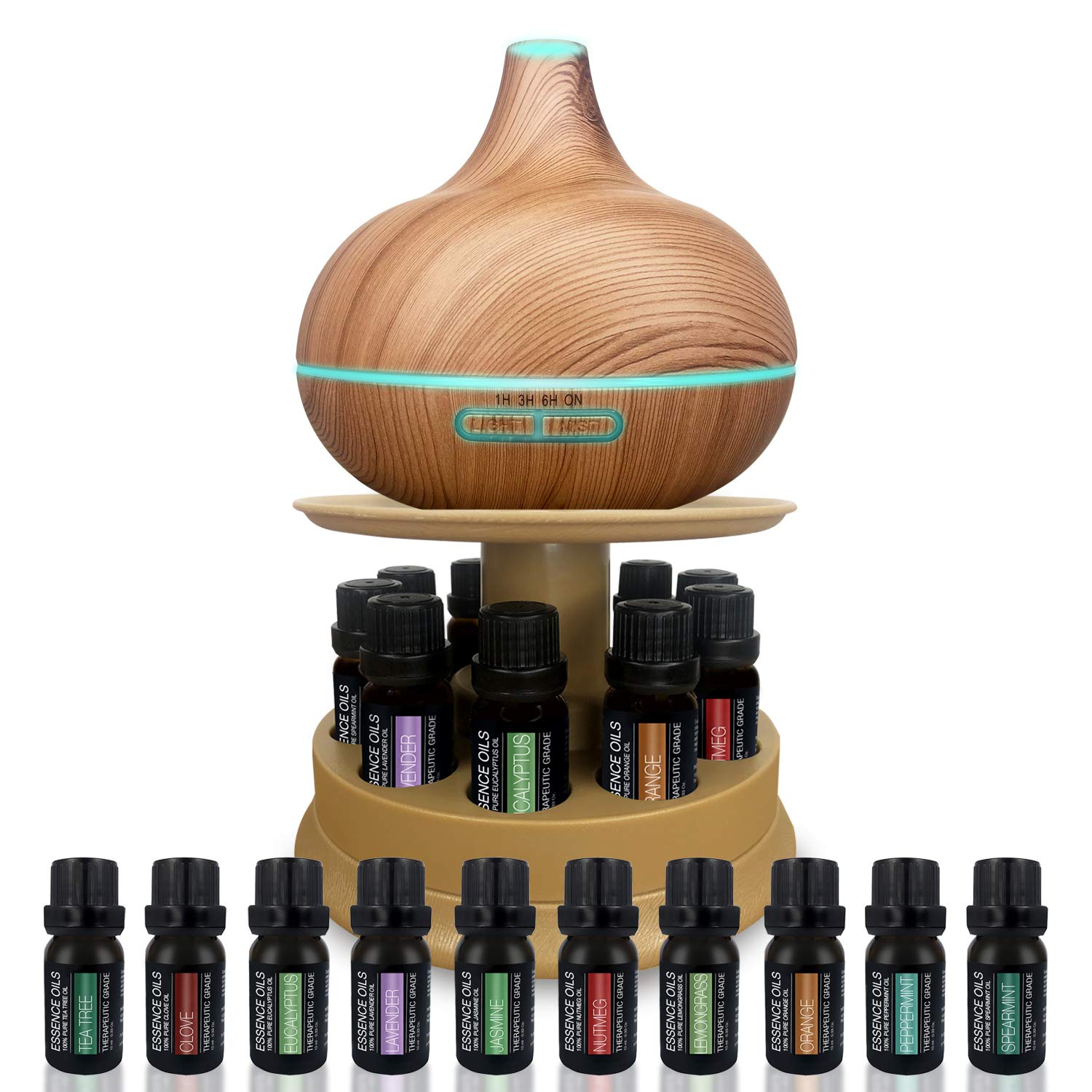 Ultimate Aromatherapy Diffuser & Essential Oil Set - Ultrasonic Top 10 Oils