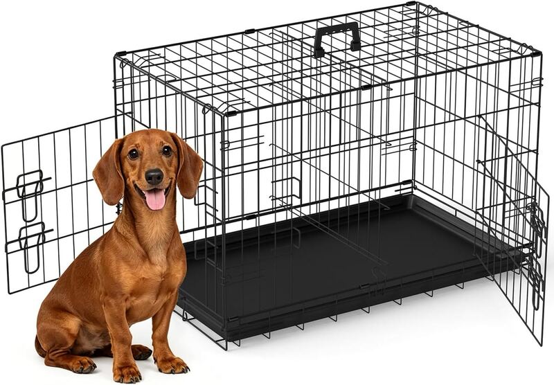 FDW 30 inch Dog Crate Dog Kennel Cage with Double Door Folding Metal Wire Dog Ca