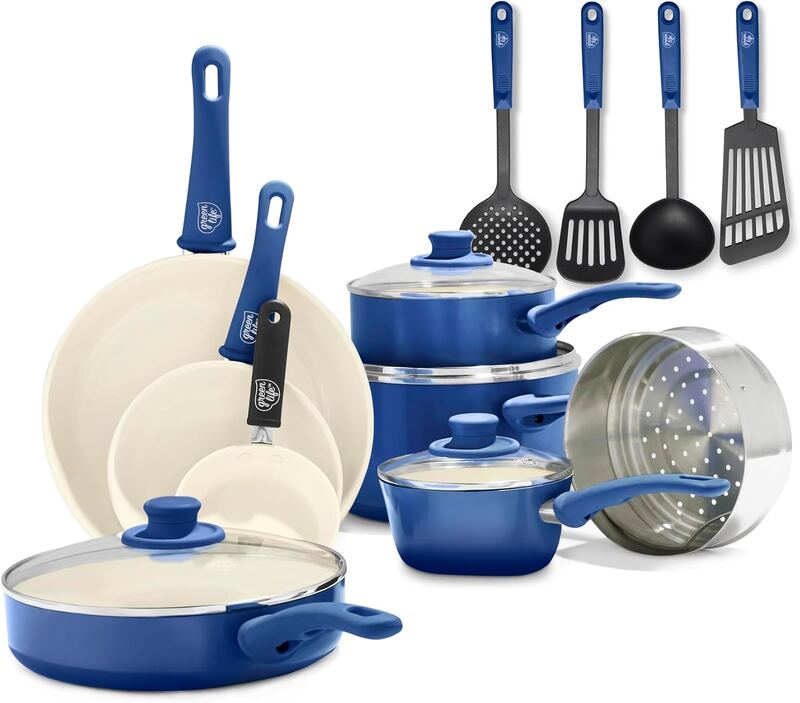 GreenLife SoftShield Healthy Ceramic Nonstick 16-Piece Cookware Set