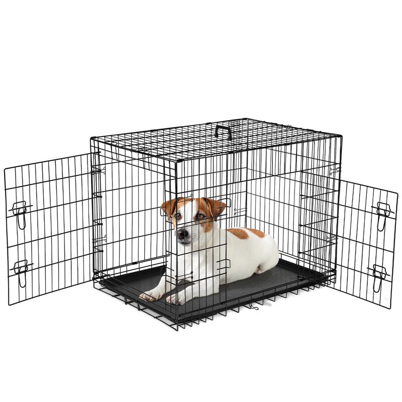 Sweetcrispy 36 Inch Dog Crate, Medium Crates Double Door Folding Metal Wire Dog
